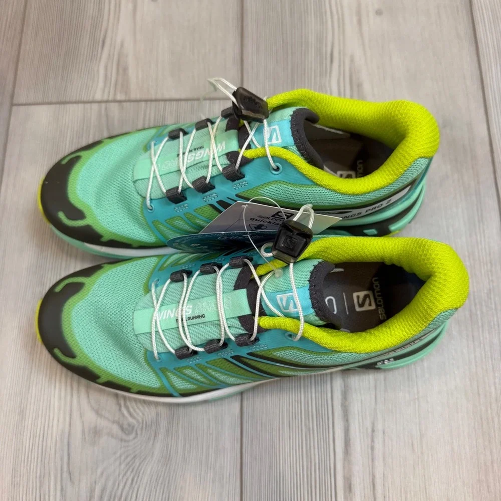 Salomon Wings Pro 2 W Trail Running Shoes Lucite Green Gecko Green 379088 6 NEW